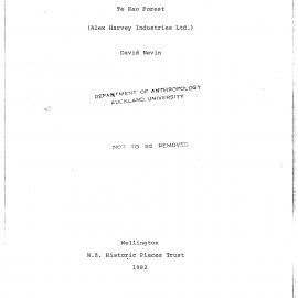 Archaeological Site Survey Te Kao Forest. Alex Harvey Industries Ltd