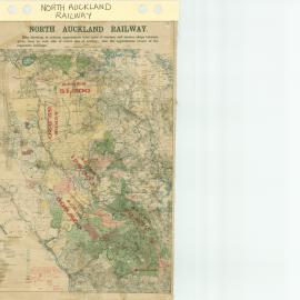 North Auckland Railway : Map showing, in colours, approximate total areas of western and eastern strips between given lines on e