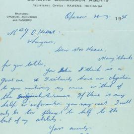 Letter from A. S. Andrewes & Sons Ltd. to Mrs Keene giving permission to mention the name Andrewes
