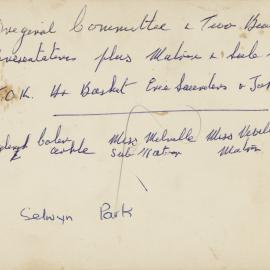 Selwyn Park's Original Committee and Two Builders Representatives (Notes on Back)