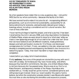 Whangarei Civic Centre Opening Speech